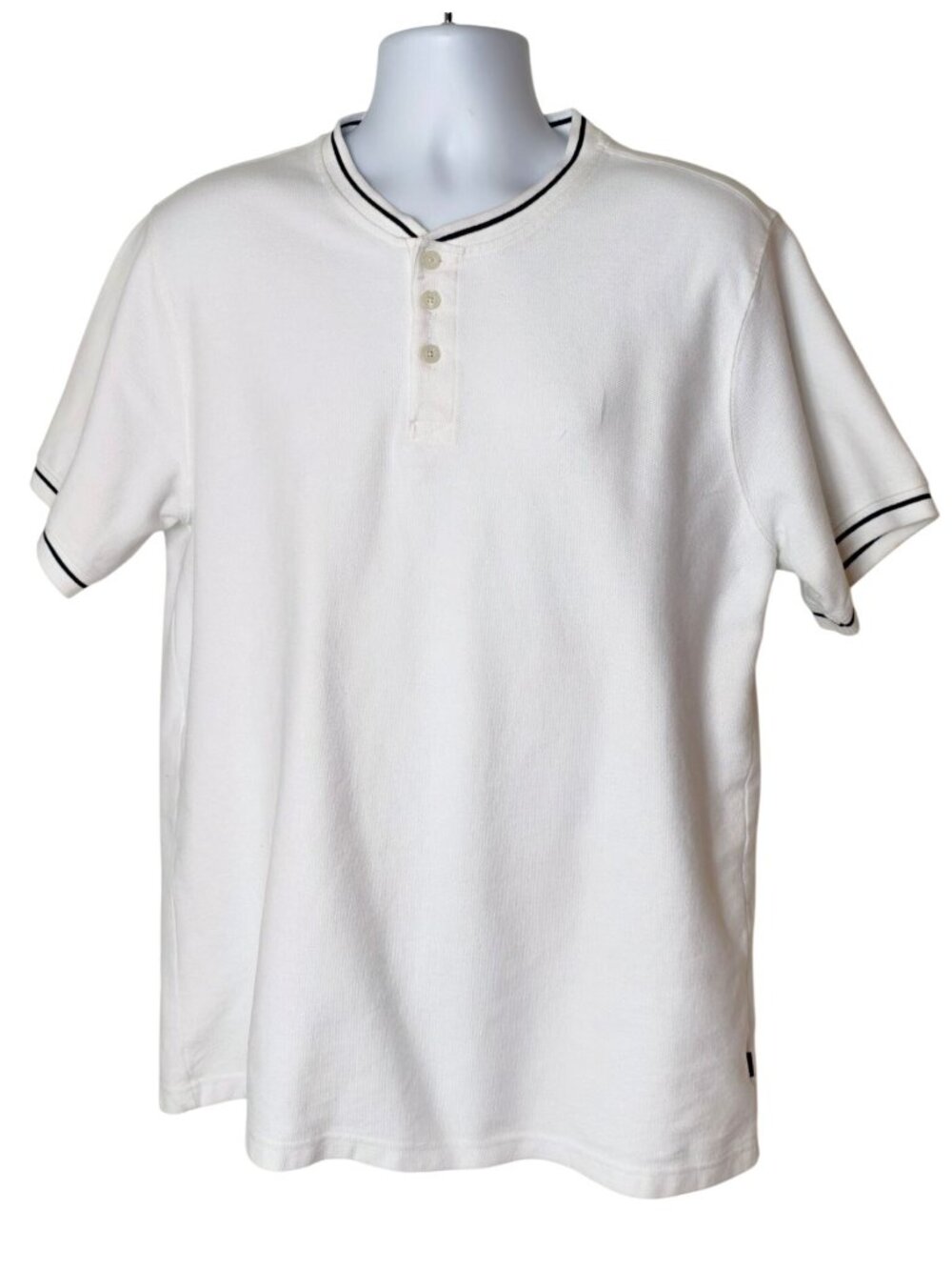Lee Mens XL Henley Shirt White Regular Fit V-Neck Short Sleeve Cotton Preppy